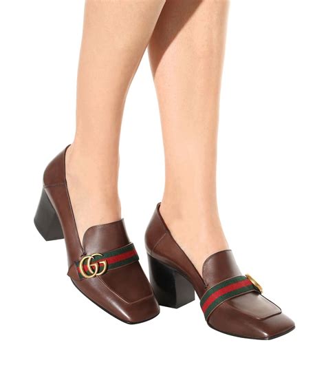 gucci peyton leather mid-heel loafers|Gucci wedge loafers.